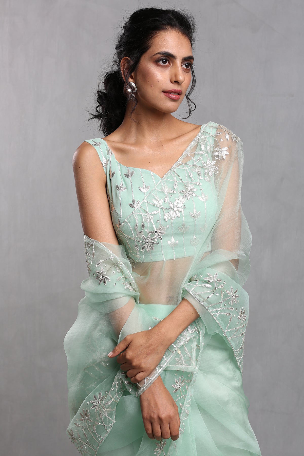 Mint Georgette Saree