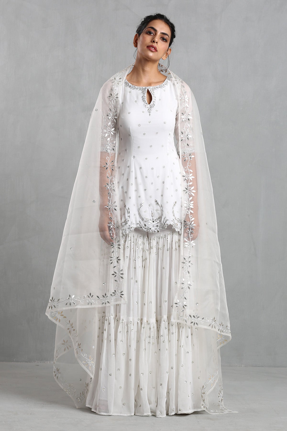 Ivory Embroidered Sharara Set