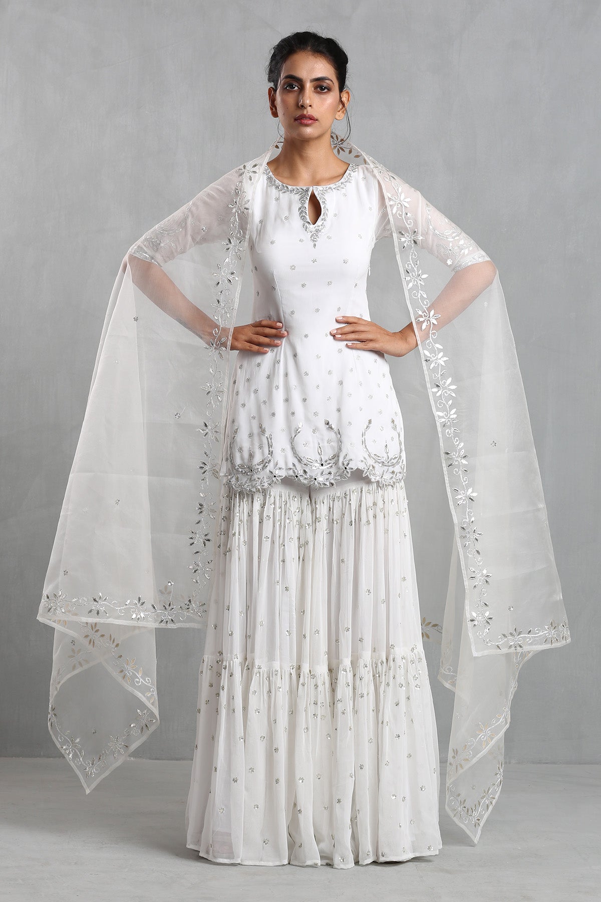 Ivory Embroidered Sharara Set